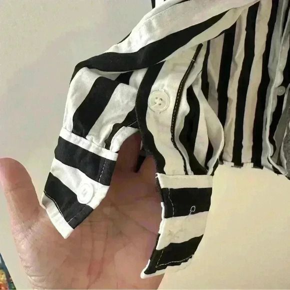 Disney X Forever 21 Mickey Mouse Shirt Slim Fit Stripe Long‎ Sleeve Large Mens - Picture 4 of 10